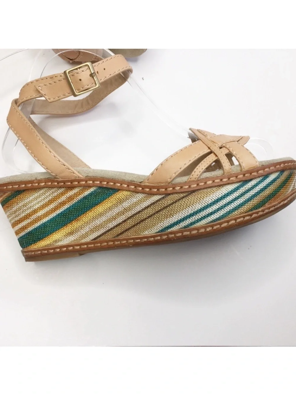 Splendid Striped Espadrille Wedge Sandals Leather Canvas Size 8